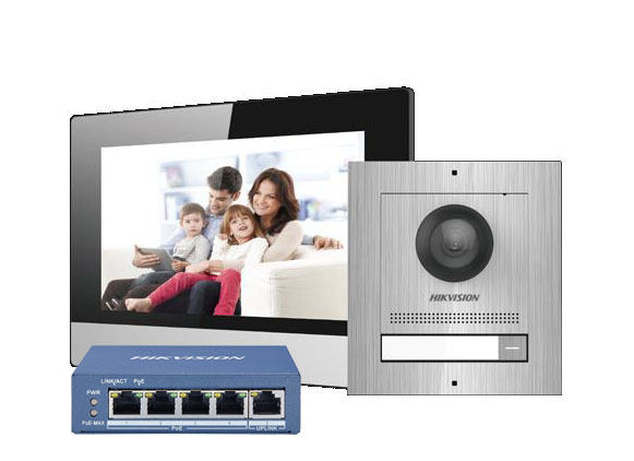 Kit Videoportero IP Estación interior + Estación de puerta Acero Inoxidable + Switch + SD 16GB Hikvision
