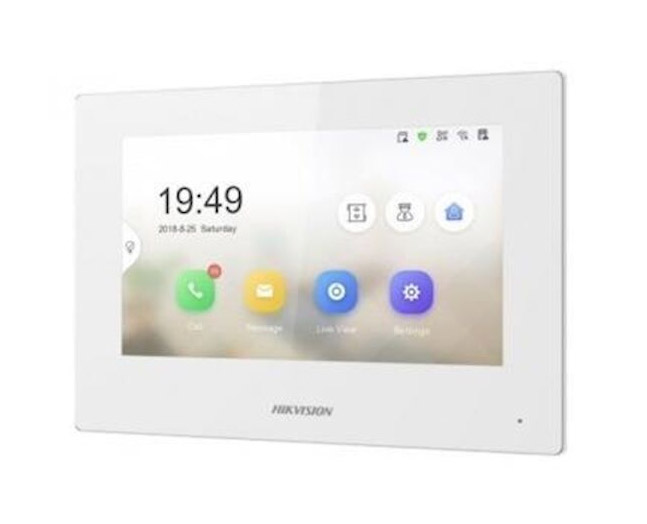 Indoor Monitor Station 2-Wire Video Door Phone Touch 7" 1024×600 White Wifi I/O Alarm 8/2 Hikvision