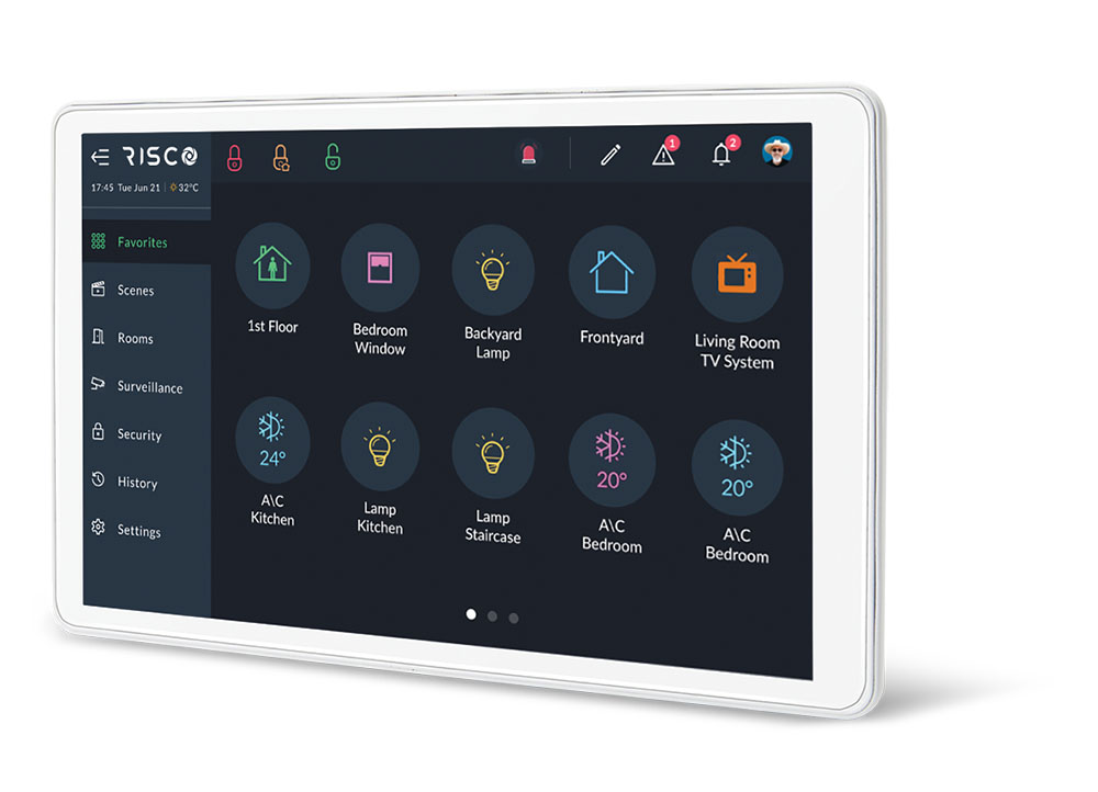 Controlador de Smart Home y alarma RisControl - Teclado pantalla táctil para LightSYS+ RisControl