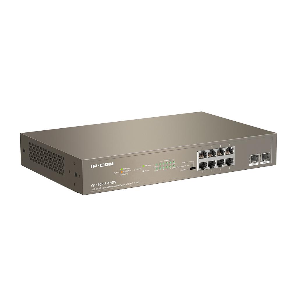 Switch 8 puertos PoE + 2 puertos SFP Gigabit no gestionable enracable L2 IP-COM