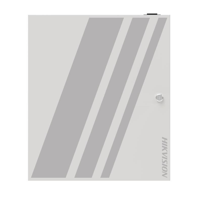 Controladora de acceso para 8 puertas con caja y fuente.  2 módulos de acceso DS-K2M002X y un controlador de acceso de 4 puertas.