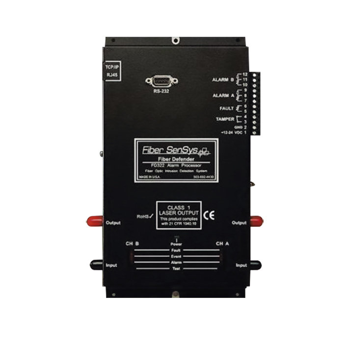Sistema sensor de seguridad intrusión perimetral de 2 zonas por fibra óptica, hasta 500m por zona