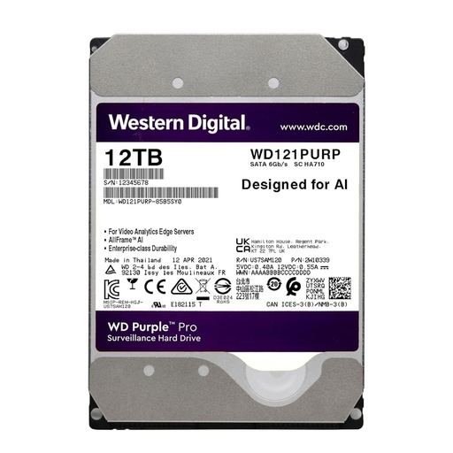 [WD121PURP] Disco duro especial videovigilancia 12TB