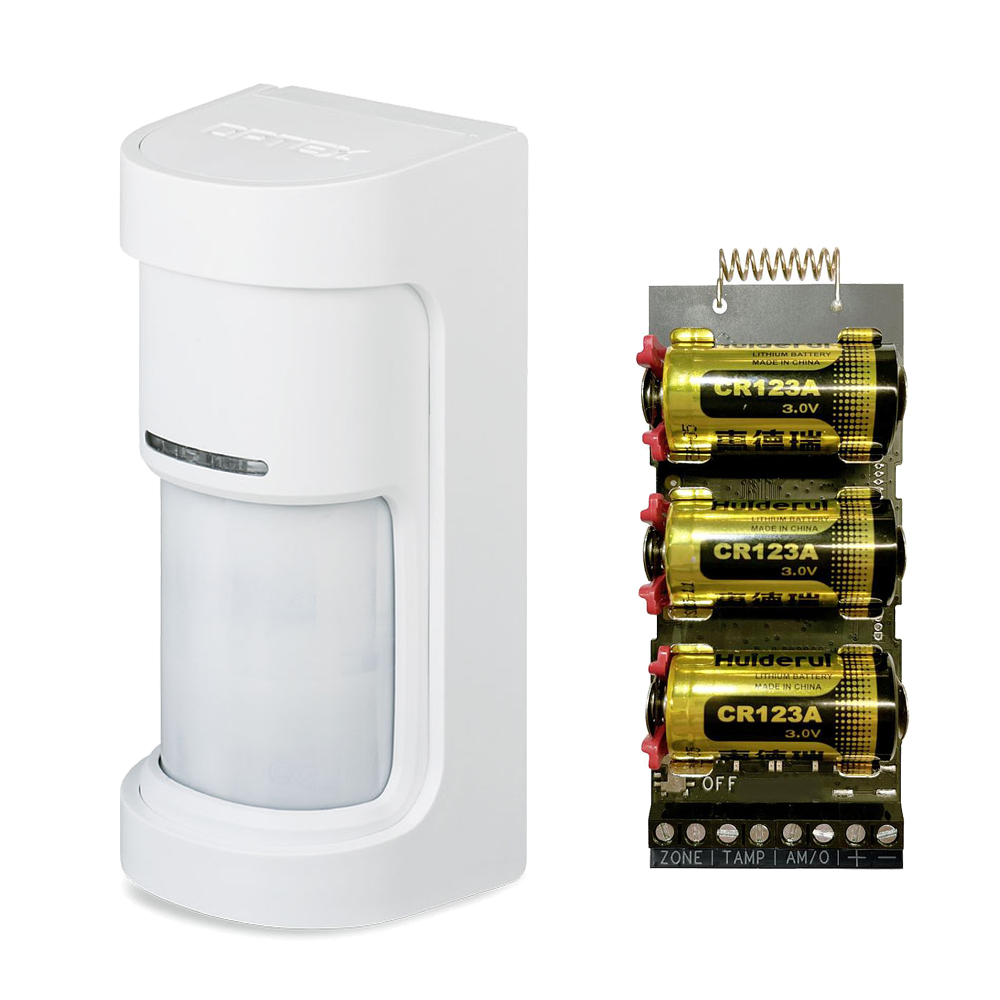 Detector doble PIR inalámbrico panorámico exteriores 180° Optex + Transmisor vía Radio AXPRO Hikvision