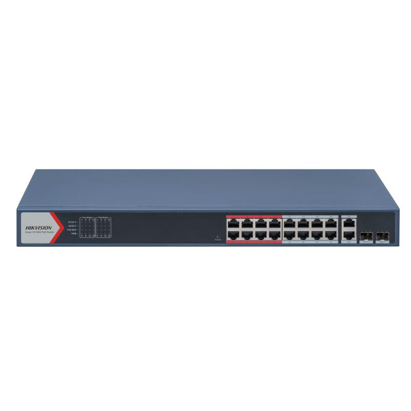 Switch POE inteligente 16 puertos 100Mbps - 2 Puertos Gigabit RJ45 - 2 Puertos SFP Gigabit Gestionable