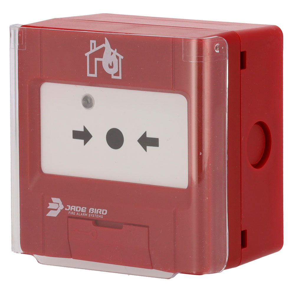 Pulsador manual analógico Rearmable con base y tapa de protección incluída. Superficie
