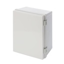 Caja de ABS 400x300x200, impermeable con bisagras plásticas de cierre y placa base