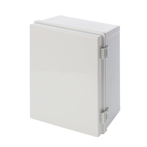 [AWB403020] Caja de ABS 400x300x200, impermeable con bisagras plásticas de cierre y placa base