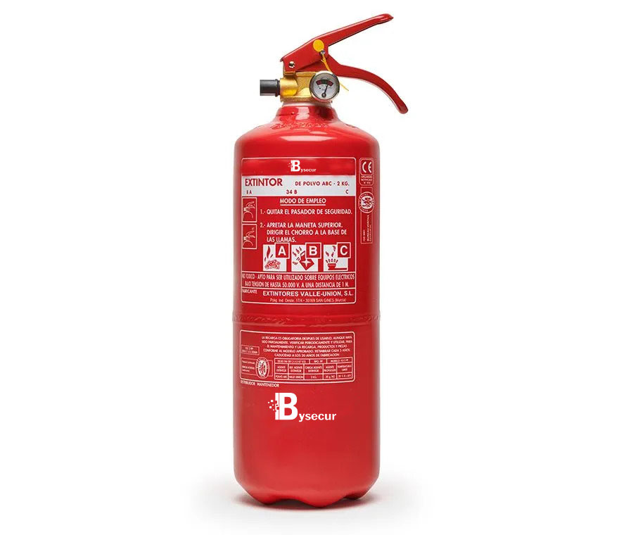 Extintor de Polvo Químico ABC 2Kg con soporte de plástico