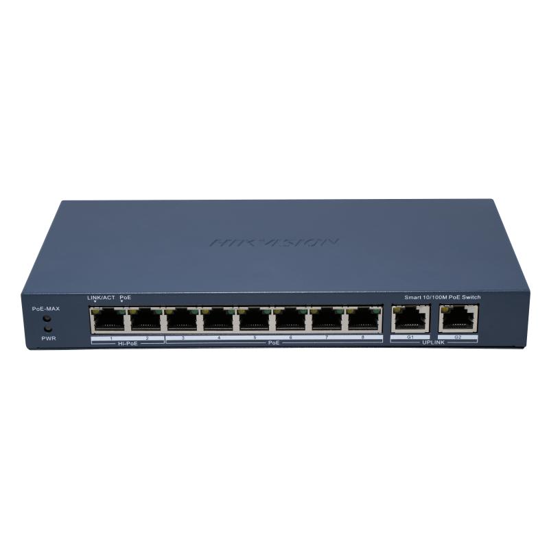 Switch inteligente Administrado 8 puertos 100Mbps PoE + 2 puertos RJ45 Gigabit Hi-Poe