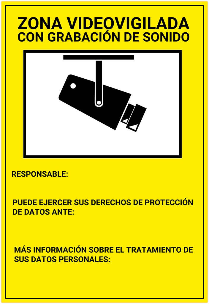 Placa / cartel de Zona Videovigilada con grabación de sonido Español PVC para interior/exterior. Homologado según normativa vigente