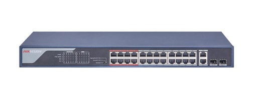 [DS-3E0326P-E(C)] Switch Hikvision 24 puertos PoE 10/100M RJ45, 2 puertos Gigabit RJ45, 2 puertos Gigabit SFP, 370W